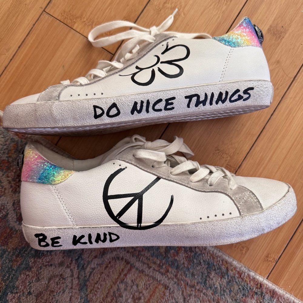 Kurt Geiger White and Blue Sneakers with Artistic Touch